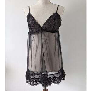 Victoria's Secret Black Mesh and Lace Babydoll